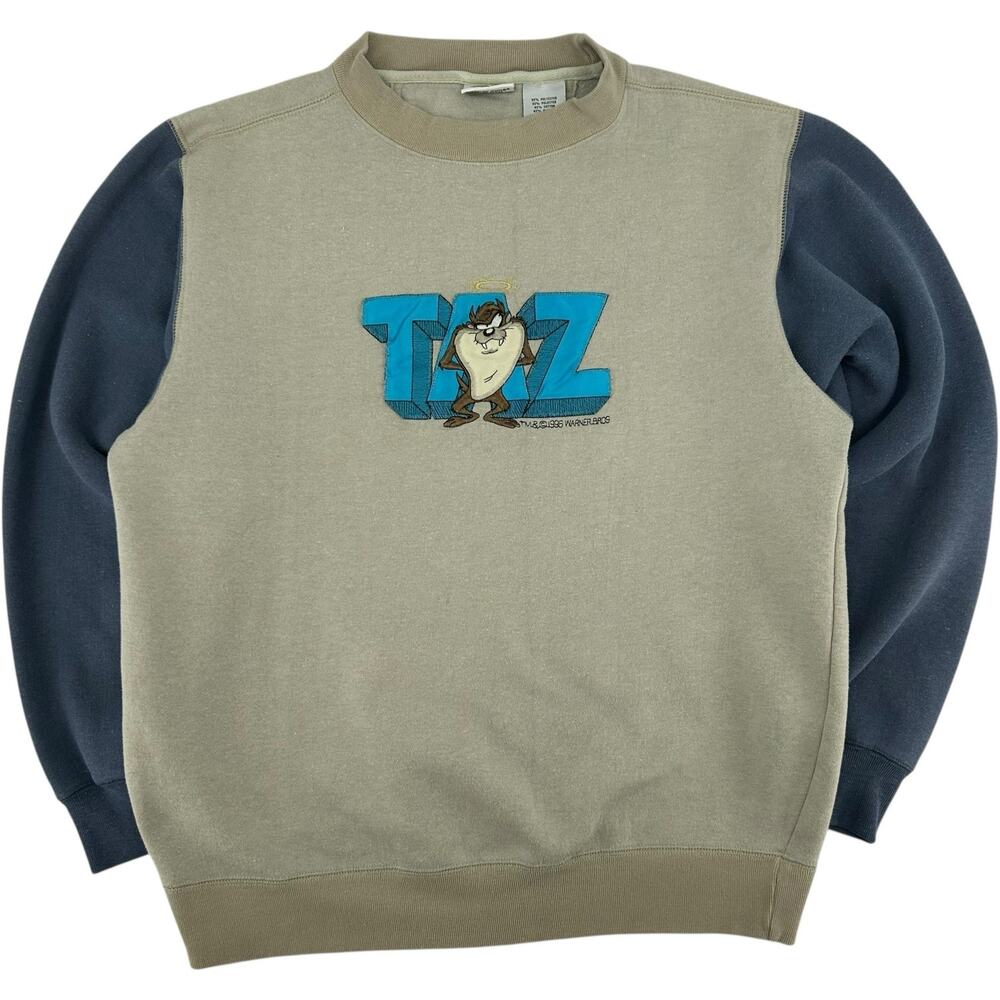 VTG 1996 Mens Embroidered Looney Tunes Taz Tasmanian Devil Crewneck Sweatshirt~M